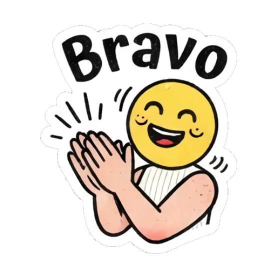 Girl clapping hands with a happy face, text 'Bravo' Retro Comic Girl Expressions sticker for expressive chats and social replies.