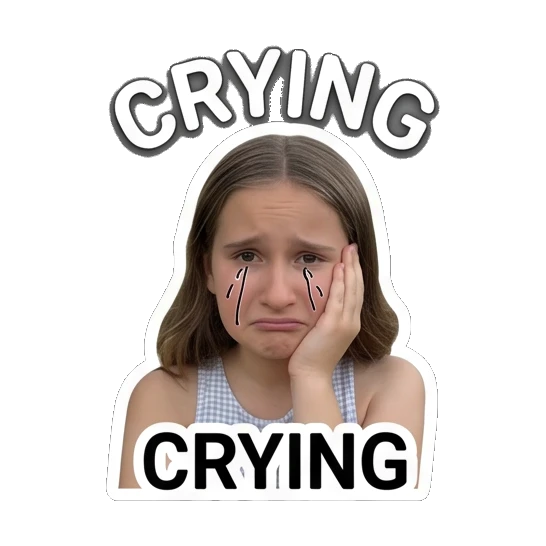 Girl crying with hand on cheek with Crying text Daily Life of Two Sisters sticker for expressive chats and social replies.
