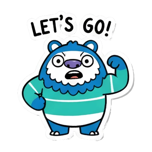 Excited monster, 'LET'S GO!' Fluffy Monster Moods sticker for expressive chats and social replies.