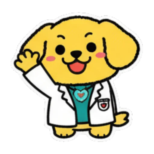 Happy dog doctor waving hello. Doctor Dog's Daily Life sticker for expressive chats and social replies.