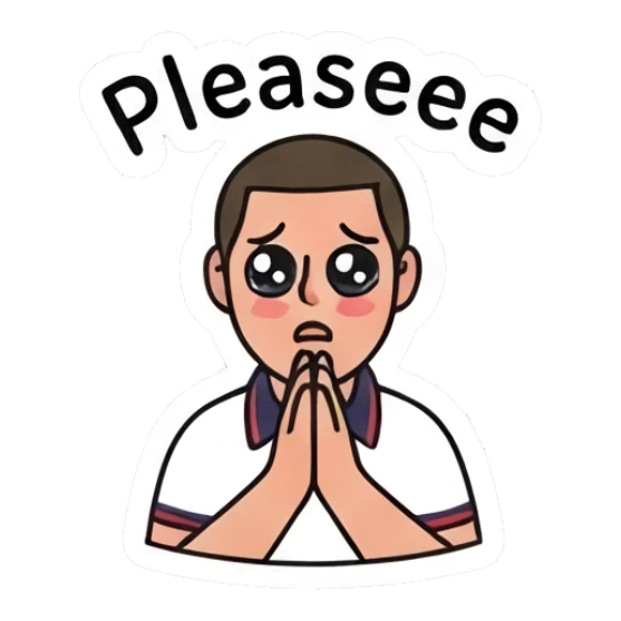 Young man begging with hands together and pleading eyes. Daily Life of a Cool Guy sticker for expressive chats and social replies.