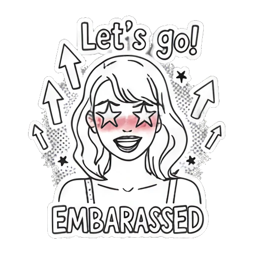 Girl with star-shaped eyes and blush with text Let's go! EMBARASSED Pop Art Girl Expressions sticker for expressive chats and social replies.
