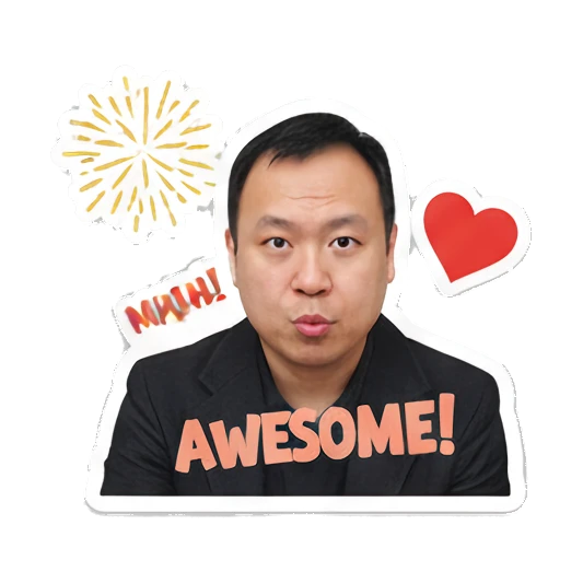 Professional man blowing a kiss with MWAH text and hearts Professional Office Man Daily sticker for expressive chats and social replies.