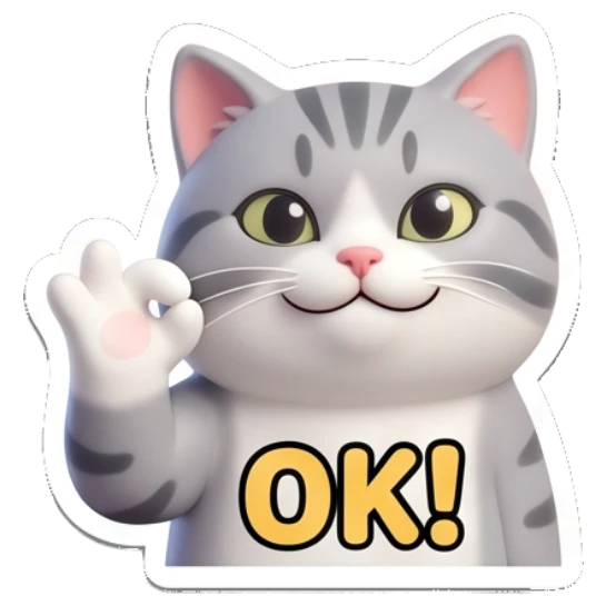 Cute tabby cat making an OK gesture with text OK! Cheerful Tabby Cat Daily sticker for expressive chats and social replies.