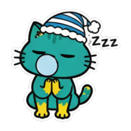 戴睡帽打盹的猫 Cute Teal Cat Stickers sticker for expressive chats and social replies.
