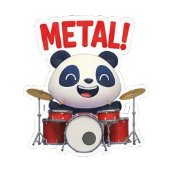 Panda playing full drum kit with METAL text Rocking Panda Band sticker for expressive chats and social replies.