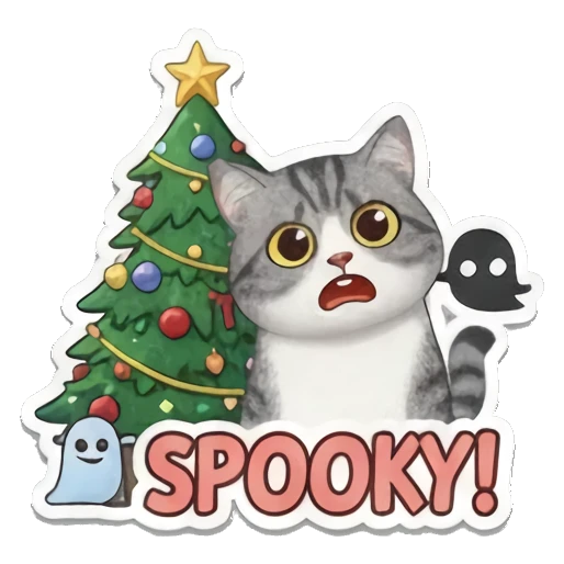 惊恐猫咪与圣诞树SPOOKY Kitty's Festive Feelings sticker for expressive chats and social replies.