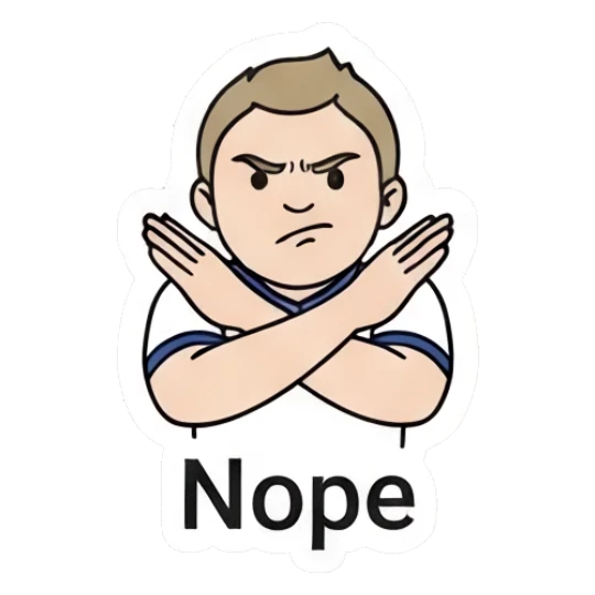 A firm boy crossing his arms to signal a refusal. Daily Life of a Cartoon Boy sticker for expressive chats and social replies.