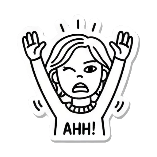 惊呼女孩，文字AHH Line Art Emotion Stickers sticker for expressive chats and social replies.
