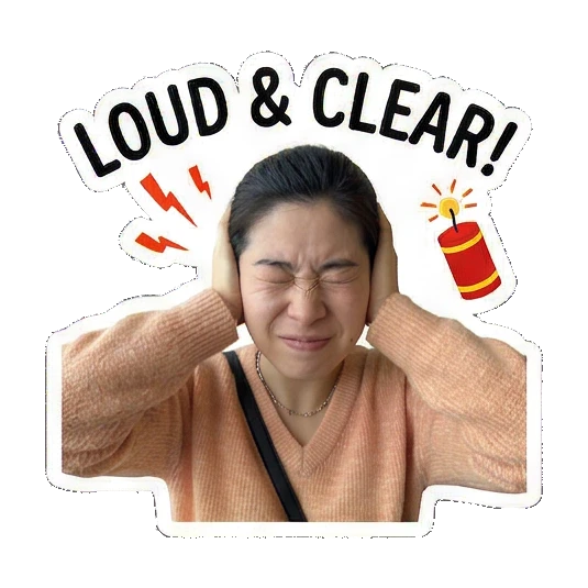Covering ears from firecrackers Joyful Lunar New Year Moments sticker for expressive chats and social replies.