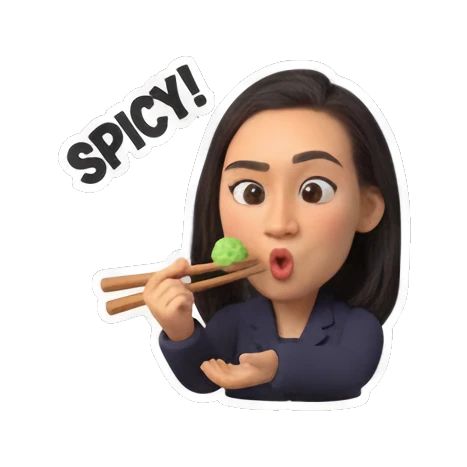 Girl eating spicy wasabi with surprised face Sushi Lover Girl sticker for expressive chats and social replies.