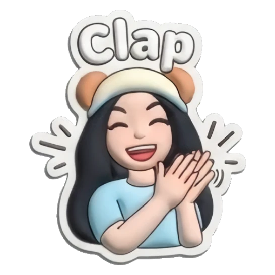 Girl clapping hands happily Puffy Girl Moods sticker for expressive chats and social replies.