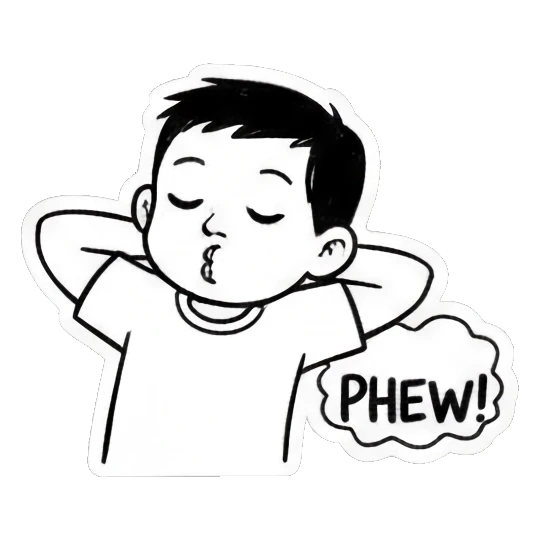 relieved boy saying phew Quirky Boy Daily Life sticker for expressive chats and social replies.