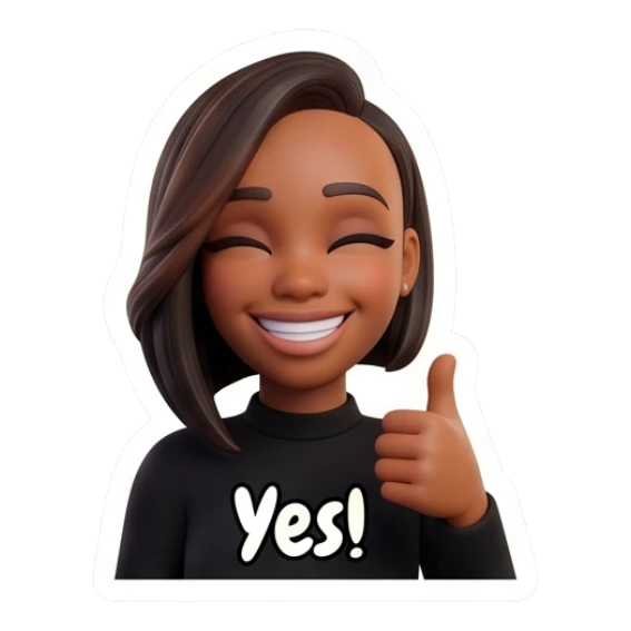 Woman giving a thumbs up, text says Yes. Modern Chic Expressions sticker for expressive chats and social replies.