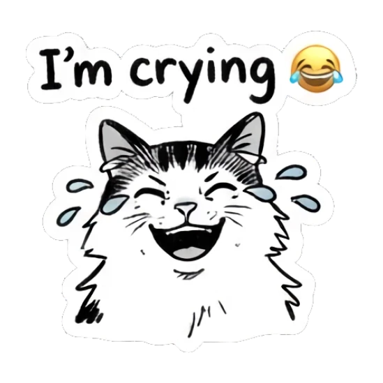 Cat laughing with tears of joy, text I'm crying Quirky Doodle Cat Moods sticker for expressive chats and social replies.
