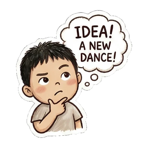 Thinking boy with idea Little Dancer Boy sticker for expressive chats and social replies.