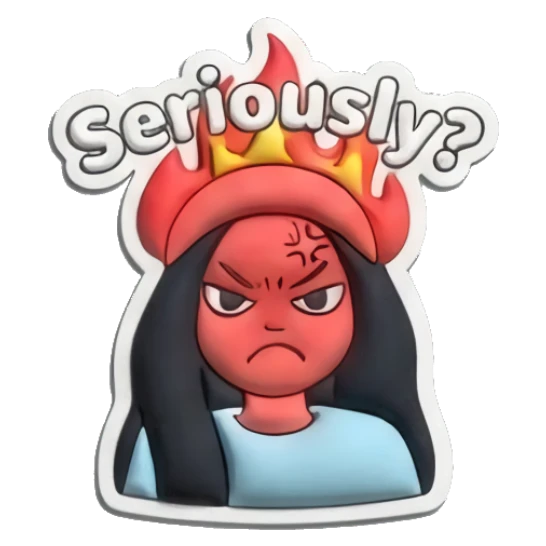 Girl with angry face and fire on head Puffy Girl Moods sticker for expressive chats and social replies.