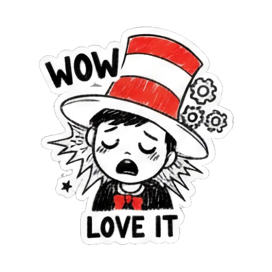 男孩惊叹表情LOVE IT Doodle Hat Boy sticker for expressive chats and social replies.