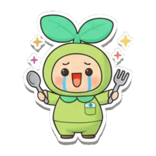小精灵边哭边吃饭 Sproutling Emotions sticker for expressive chats and social replies.