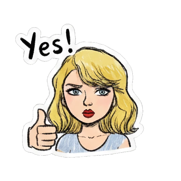 Blonde girl giving a thumbs up with text Yes Blonde Girl Doodle Diary sticker for expressive chats and social replies.
