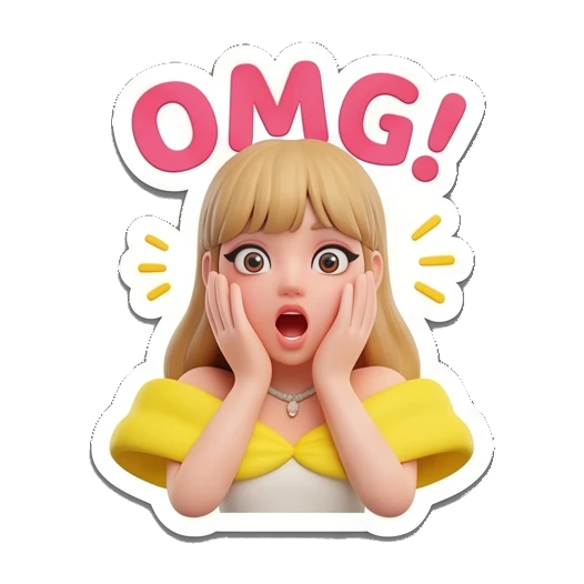 Blonde girl with OMG expression, hands on cheeks, shocked. Golden Girl Daily Vibes sticker for expressive chats and social replies.