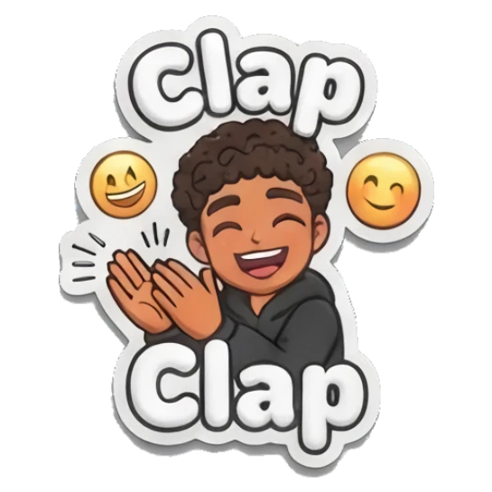 Curly-haired boy clapping hands with a happy expression. Curly Hair Boy Daily Vibes sticker for expressive chats and social replies.