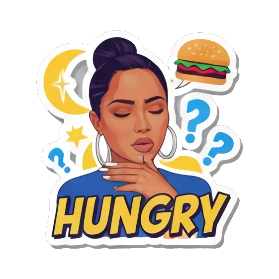 饥饿想吃Hungry Vibrant Pop Diva Expressions sticker for expressive chats and social replies.