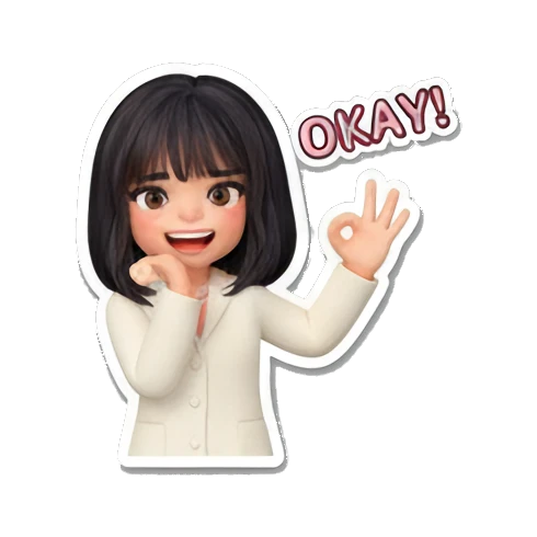 Girl in white suit making OK gesture with text OKAY Office Chic Girl Daily sticker for expressive chats and social replies.