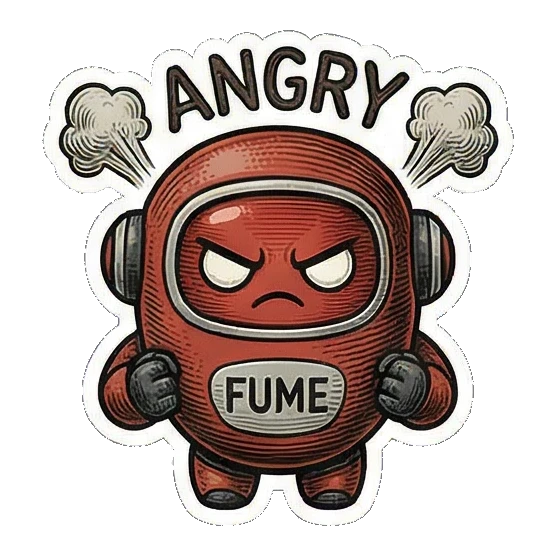 愤怒冒烟的生气机器人 Vintage Bot Emotions sticker for expressive chats and social replies.
