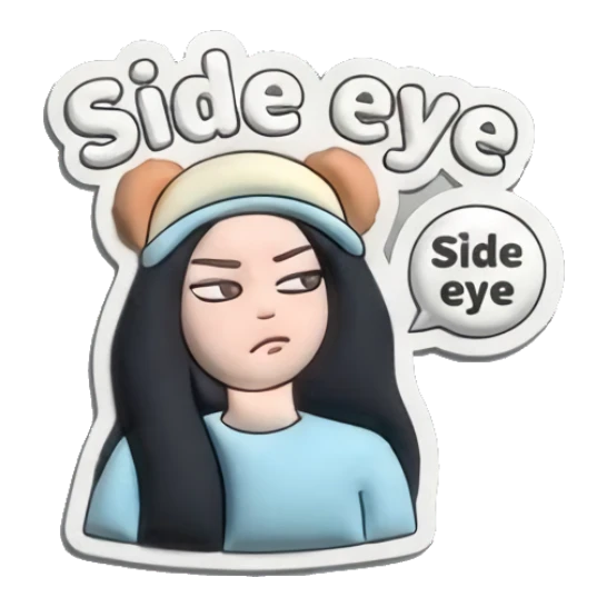Girl giving a side eye look Puffy Girl Moods sticker for expressive chats and social replies.