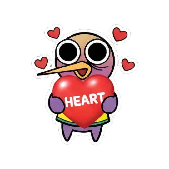 小鸟抱着爱心，周围飘浮红心，表示喜爱 Funny Bird Daily Life sticker for expressive chats and social replies.