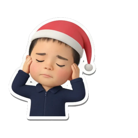 Confused boy in Santa hat, 'HUH...?' Chibi Boy's Daily Fun sticker for expressive chats and social replies.