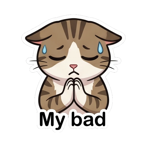 Tabby cat looking apologetic with hands together Tabby Cat Daily Adventures sticker for expressive chats and social replies.
