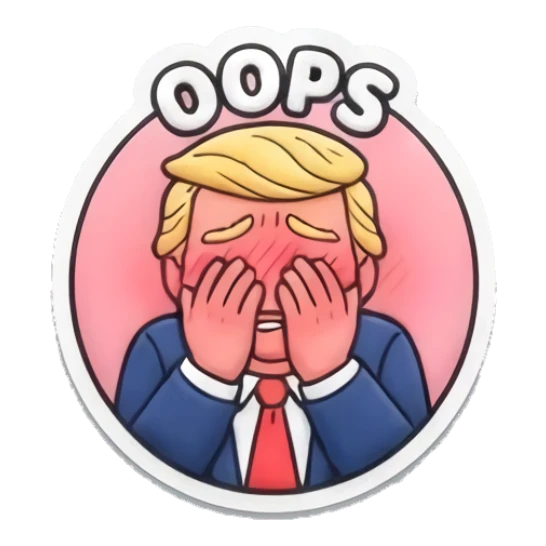 Trump blushing with hands on face, text OOPS “DUMP TRUMP!” sticker for expressive chats and social replies.
