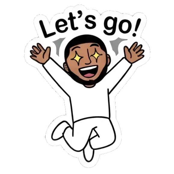 Bearded man jumping with excitement and star eyes. Cool Guy Daily Vibes sticker for expressive chats and social replies.