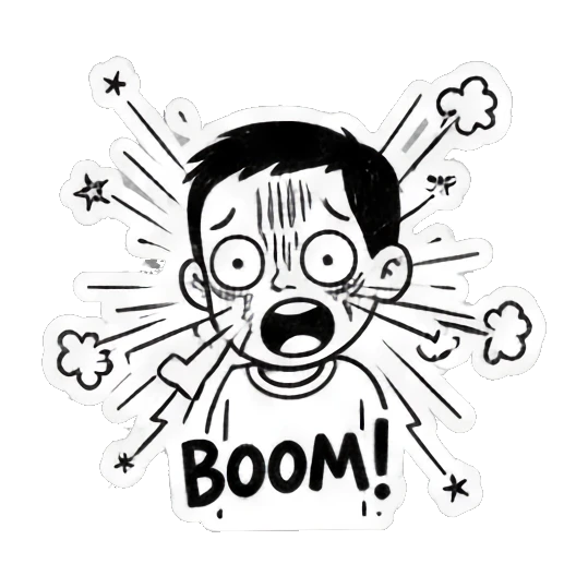 boy with boom explosion effect Quirky Boy Daily Life sticker for expressive chats and social replies.