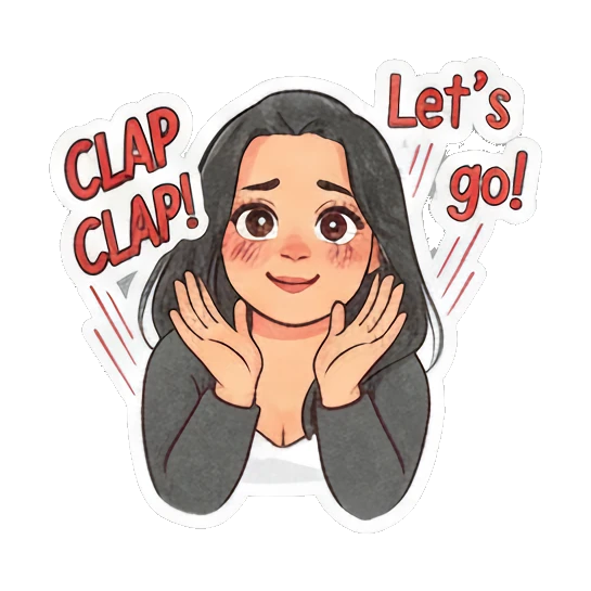 Young woman clapping with 'CLAP CLAP!' and 'Let's go!' text. Modern Girl Daily Expressions sticker for expressive chats and social replies.