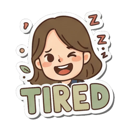 疲惫女孩打哈欠说TIRED Vibrant Girl's Daily sticker for expressive chats and social replies.