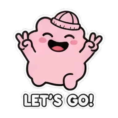 Pink blob saying lets go Pinky Blob Adventures sticker for expressive chats and social replies.