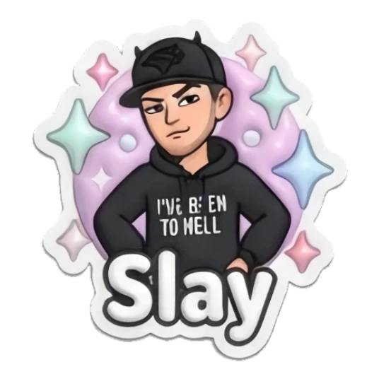 Guy looking confident with sparkles with text Slay Cool Guy Daily Vibes sticker for expressive chats and social replies.