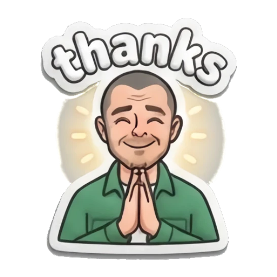 Man with hands in prayer pose saying 'thanks' Everyday Guy Expressions sticker for expressive chats and social replies.