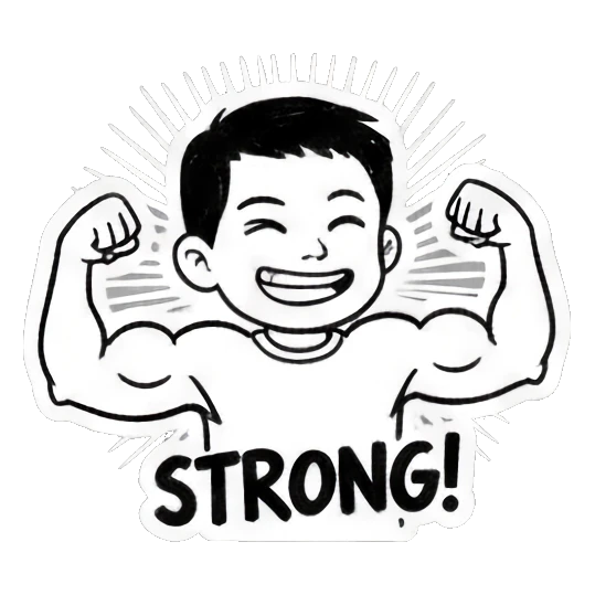 strong boy flexing muscles Quirky Boy Daily Life sticker for expressive chats and social replies.