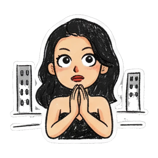 Girl with hands together in a polite greeting gesture Charming Girl Daily Doodles sticker for expressive chats and social replies.
