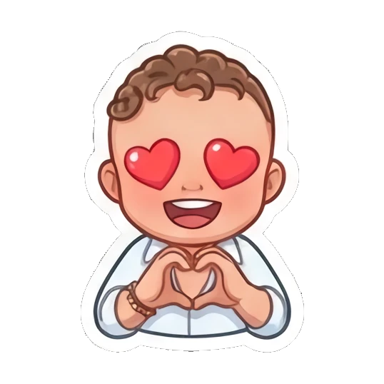 Curly boy making a heart shape with hands and heart eyes Little Curly Boy Expressions sticker for expressive chats and social replies.