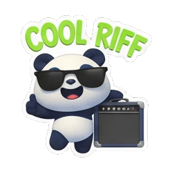 Panda wearing sunglasses next to an amp with COOL RIFF text Rocking Panda Band sticker for expressive chats and social replies.