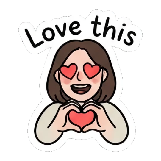Girl with glasses making a heart shape with hands, loving expression. Daily Life of a Girl sticker for expressive chats and social replies.