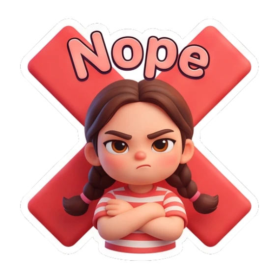 Girl crossing arms with nope sign Cute Braided Girl Daily sticker for expressive chats and social replies.