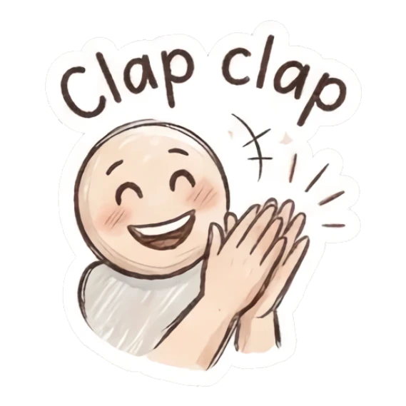 Happy character clapping hands, text Clap clap Charming Doodle Girl Expressions sticker for expressive chats and social replies.