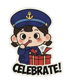 拆开礼物，一起庆祝吧 Little Captain's Party Fun sticker for expressive chats and social replies.