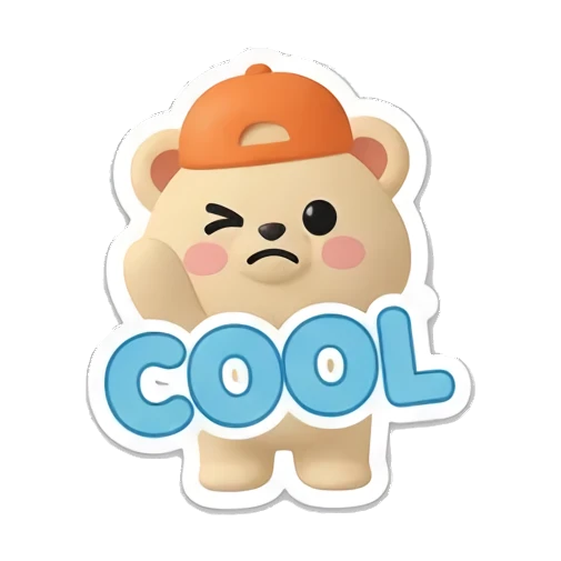 Bear wearing orange cap looking cool with COOL text. Cheerful Clay Bear Buddies sticker for expressive chats and social replies.